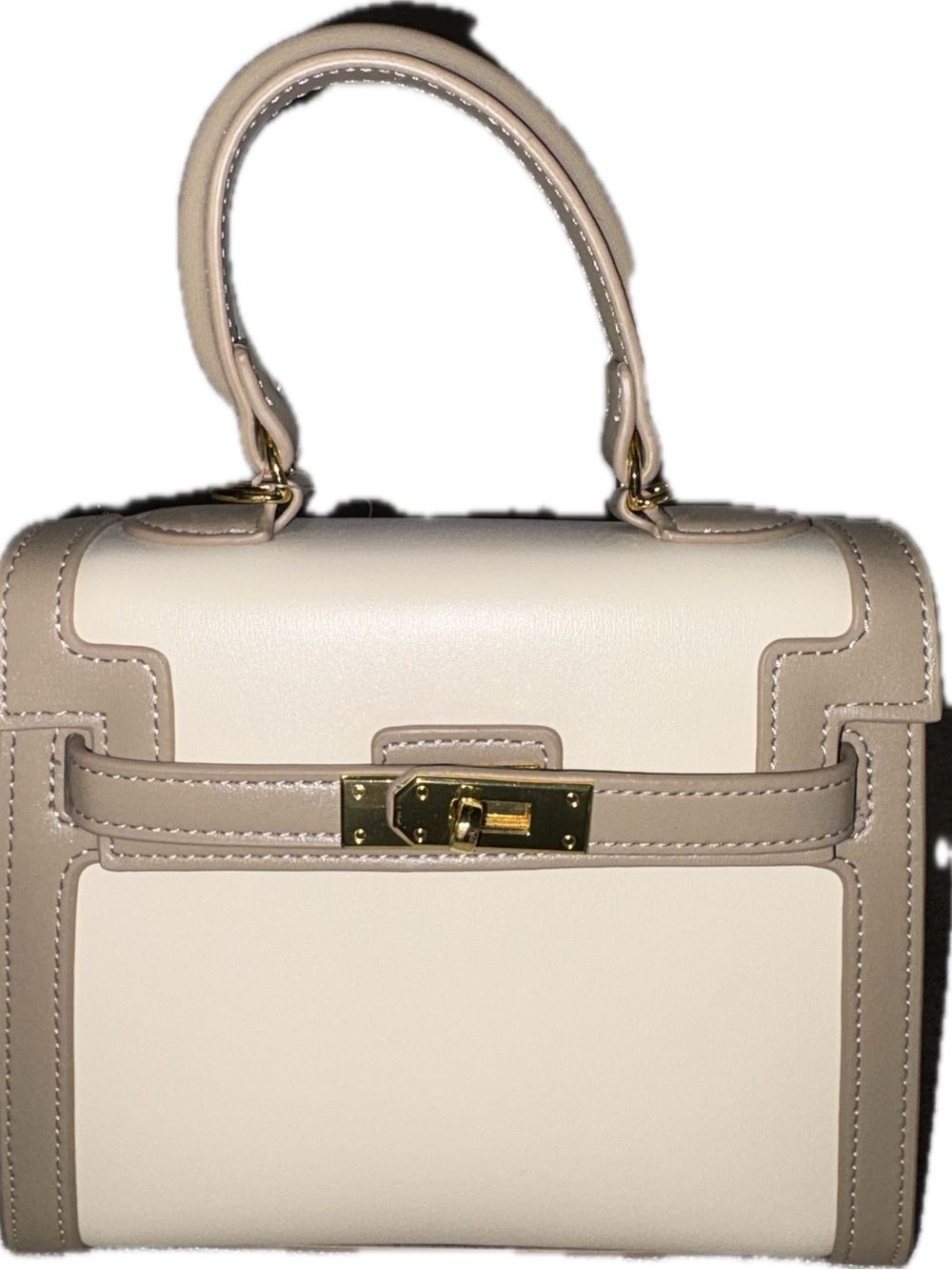 NWT Cream Taupe Structured Top-Handle Women's Kelly  Handbag w Crossbody Strap